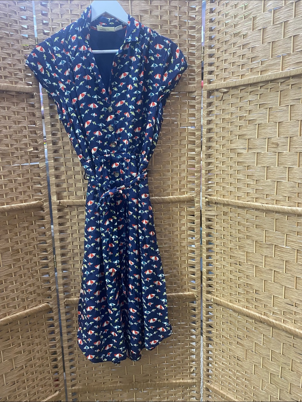 Navy Floral Tie-Waist Shirt Dress - Women's